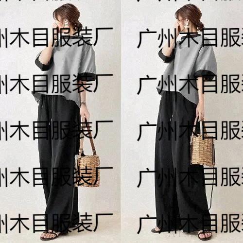  套裝2025夏季新款日系拼色襯衣+濶腿褲兩件套套裝