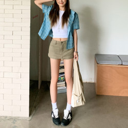 2025新款卡綠色牛仔半身裙女夏季a字包臀小個子高腰顯瘦短裙