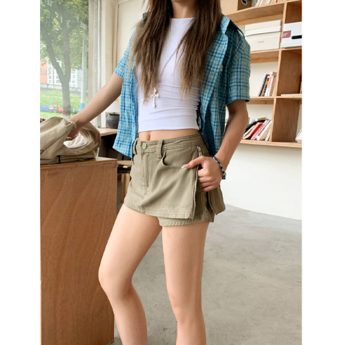2025新款卡綠色牛仔半身裙女夏季a字包臀小個子高腰顯瘦短裙