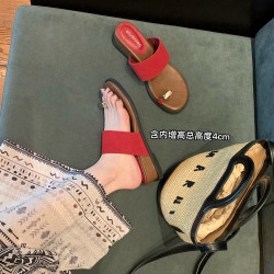 葡萄媽同款~ 增高4cm~一字帶外穿套趾人字平底夾趾涼拖鞋女夏