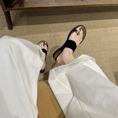 葡萄媽同款~ 增高4cm~一字帶外穿套趾人字平底夾趾涼拖鞋女夏