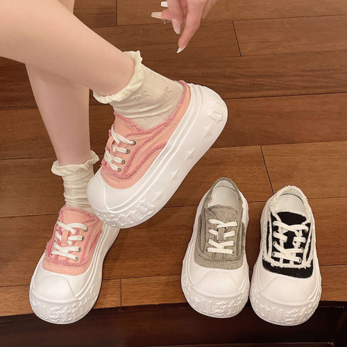 時尚休閒松糕醜萌大頭麵包鞋女2025春夏歐貨厚底乞丐帆布包頭半拖