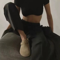 全牛皮男女百搭復古真皮半拖軟木舒適勃肯鞋厚底外穿百搭包頭拖鞋