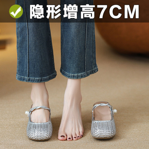 -包頭半拖鞋女夏外穿內增高洞洞漁網鞋一腳蹬涼鞋透氣涼單鞋