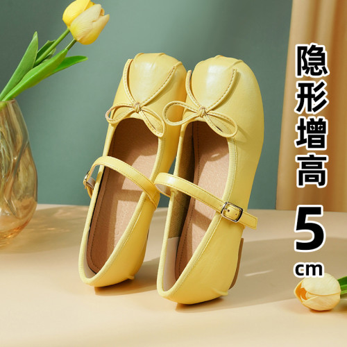 內增高銀色瑪麗珍單鞋女夏季平底法式2025新款芭蕾鞋配裙子小皮鞋