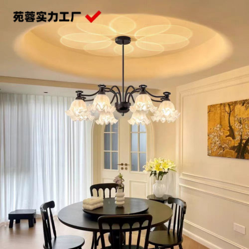 爆款法式復古客廳吊燈奶油風花朵黑色主燈創意大氣臥室餐廳護眼燈