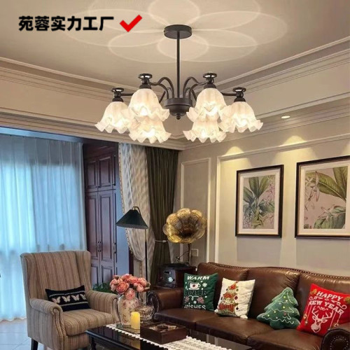 爆款法式復古客廳吊燈奶油風花朵黑色主燈創意大氣臥室餐廳護眼燈