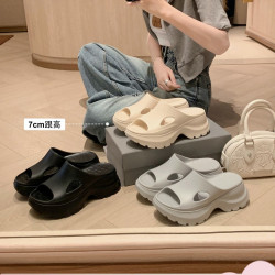 葡萄媽同款~ 增高7cm~超輕踩屎感EVA百搭鏤空露趾涼拖鞋女夏