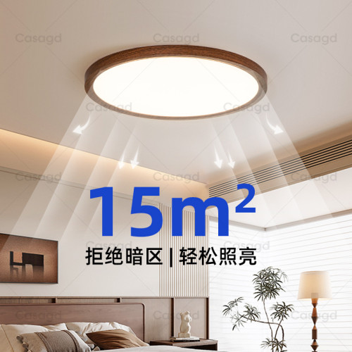 全光譜超薄臥室吸頂燈圓形復古木紋餐廳燈日式極簡護眼書房燈casa