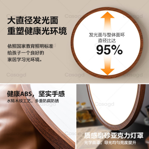 全光譜超薄臥室吸頂燈圓形復古木紋餐廳燈日式極簡護眼書房燈casa