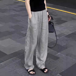 早秋新款歐貨韓版垂感濶腿褲女2025夏季薄款大碼胖mm小個子寬松顯