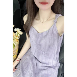 法式森系高級感紫色吊帶連衣裙女夏季新款甜美氣質寬松無袖中長裙
