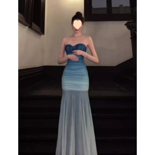 純欲風連衣裙 生日訂婚禮服高級輕奢度假風抹胸連衣裙