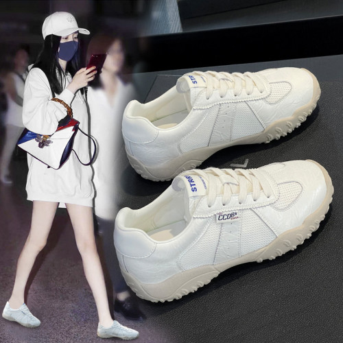 真皮增高德訓鞋女2025秋新款厚底防滑爆款透氣運動小白鞋女阿甘鞋