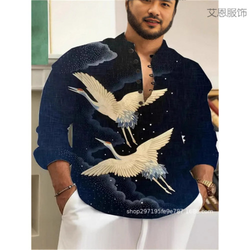  七排釦春季歐美新款男士民族風時尚都市長袖襯衫