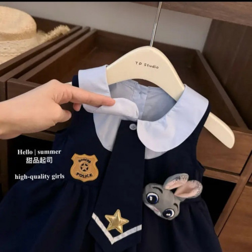 甜品起司女童兔子警官硃迪連衣裙女寶寶jk可愛學院風花苞背心裙子
