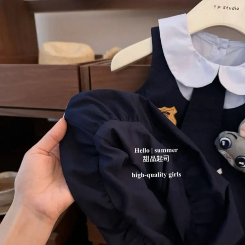甜品起司女童兔子警官硃迪連衣裙女寶寶jk可愛學院風花苞背心裙子