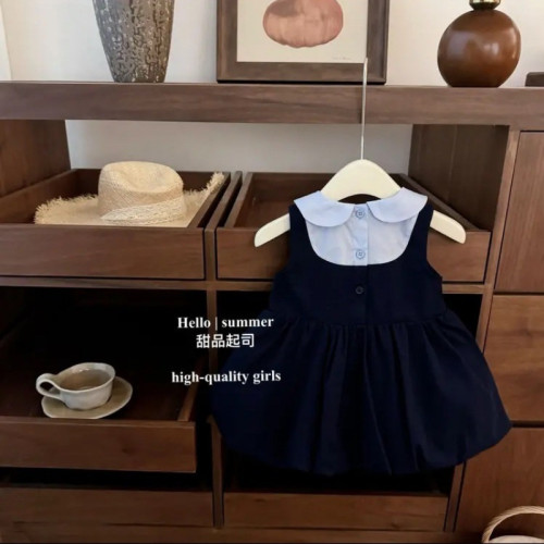 甜品起司女童兔子警官硃迪連衣裙女寶寶jk可愛學院風花苞背心裙子