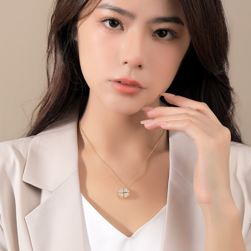 愛心四葉草貝母項鍊女s925純銀輕奢小衆高級感新款鎖骨鍊雙戴吊墜