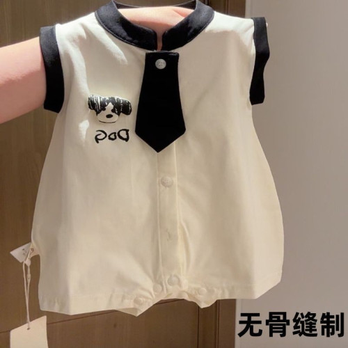 嬰兒衣服無袖背心哈衣夏季薄款兒卡通爬服無骨寶寶a類爬爬服