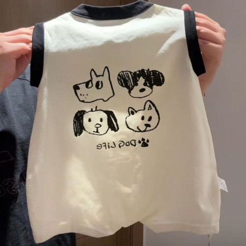 嬰兒衣服無袖背心哈衣夏季薄款兒卡通爬服無骨寶寶a類爬爬服