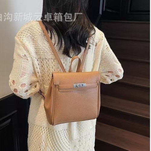 2025春季新款雙肩後背包PU荔枝紋小衆包時尚百搭小書包女包包潮