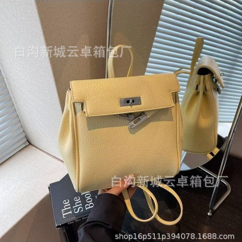 2025春季新款雙肩後背包PU荔枝紋小衆包時尚百搭小書包女包包潮