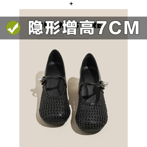 圓頭內增高7CM淺口一腳蹬防滑軟底透氣單鞋子2025夏季爆款女3233