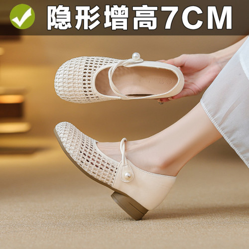 圓頭內增高7CM淺口一腳蹬防滑軟底透氣單鞋子2025夏季爆款女3233