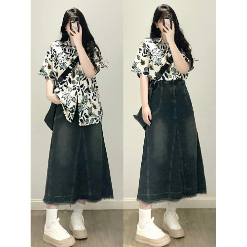 300斤大碼女裝復古牛仔半身裙女夏季胖mm顯瘦寬松百搭a字中長裙子