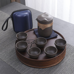 可攜式快客旅行茶具粗陶一壺四杯紫砂六杯玻璃壺小套裝廣告禮品