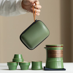 幾歡端午旅行茶具套裝陶瓷快客杯一壺四杯家用戶外可攜式功夫茶具