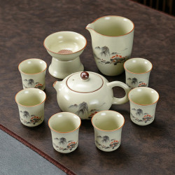 整套汝窰功夫茶具西施壺套裝簡約陶瓷泡茶杯辦公家用套裝