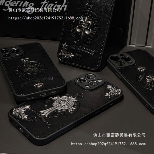 潮牌克心羅皮質適用蘋果14Promax手機殼13金屬支架iPhone15個性12