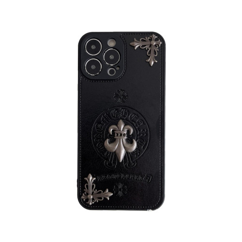潮牌克心羅皮質適用蘋果14Promax手機殼13金屬支架iPhone15個性12