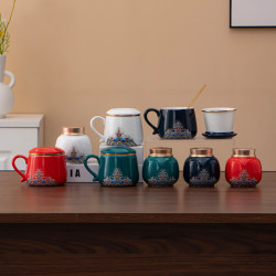 琺瑯彩陶瓷杯馬克杯個人杯快客杯辦公杯茶水分離茶葉罐泡茶杯禮品