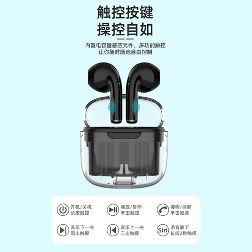 爆款TWS透明藍牙耳機超長續航雙耳音樂降噪無線運動耳機
