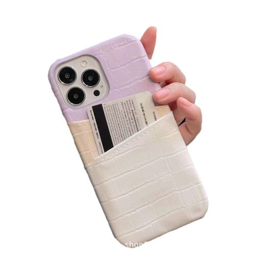 鱷魚紋插卡手機殼蘋果15promax皮質iPhone14pro半包硬殼13/12pro