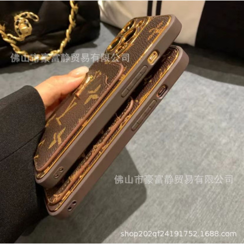 潮牌復古插卡手機殼適用蘋果15ProMax全包皮質14高級小衆男女款13