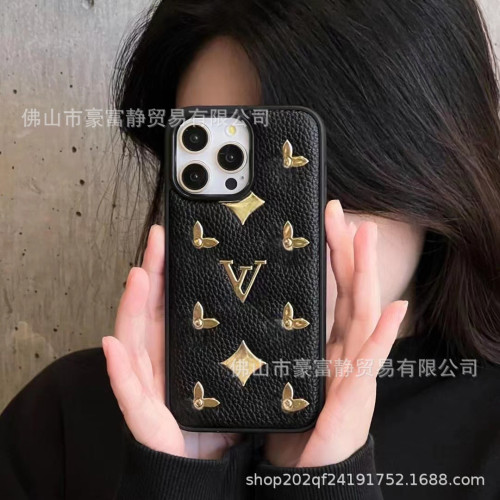 皮質奢華老花適用15promax手機殼iPhone13保護套高級感12潮牌14女