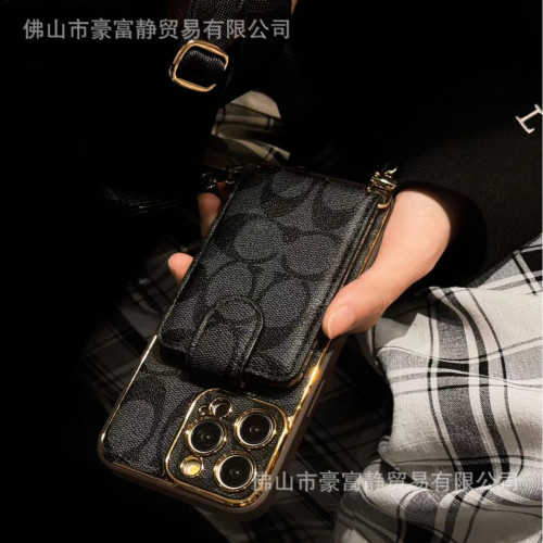 新款斜背翻蓋手機殼適用於iPhone15promax可插卡皮質全包14/13pro
