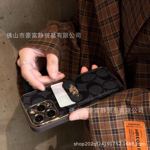 高級感插卡手機殼適用蘋果15ProMax全包皮質14Pro小衆情侶款13/12