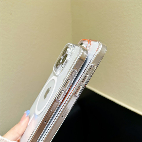 適用於iPhone15透彩磁吸手機殼MagSafe蘋果13/16硬殼防摔pc殼
