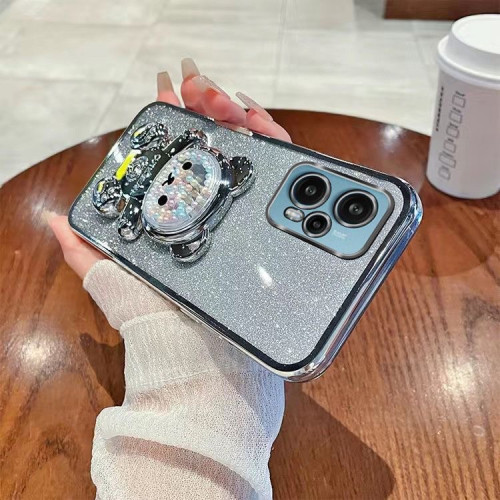 簡約款適用紅米note12/13閃粉支架k60電鍍小熊小米13/14pro手機殼