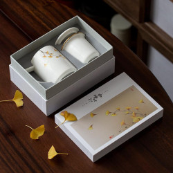 三生有杏辦公杯白瓷禮盒裝陶瓷茶水分離泡茶杯帶蓋家用伴手禮禮品