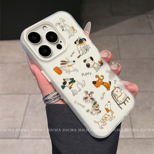 適用蘋果16plus新款手機殼全包防摔iphone15矽膠手機殼線條塗鴉狗