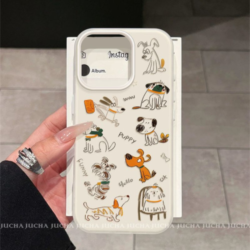 適用蘋果16plus新款手機殼全包防摔iphone15矽膠手機殼線條塗鴉狗