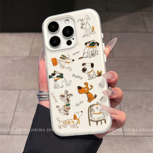 適用蘋果16plus新款手機殼全包防摔iphone15矽膠手機殼線條塗鴉狗