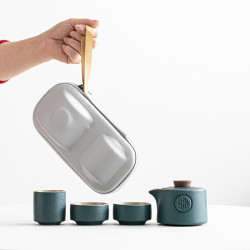 旅行茶具陶瓷黑陶可攜式快客杯一壺三杯家用泡茶壺套裝小禮品