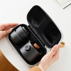 黑陶簡約旅行功夫茶具套裝日式可攜式戶外高級禮品快客杯陶瓷德化